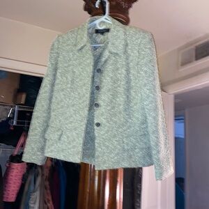 2 PCs skirt set w embedded leaf print green